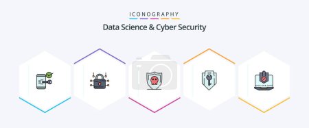 Téléchargez les illustrations : Data Science And Cyber Security 25 FilledLine icon pack including security. key. security. access. secure - en licence libre de droit