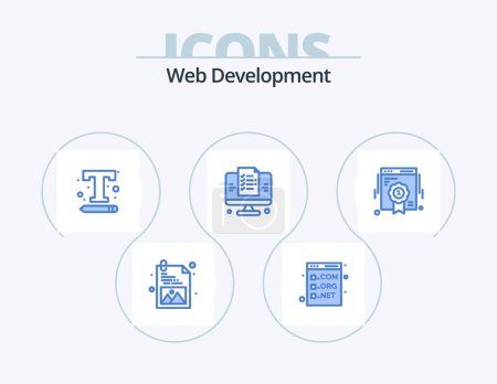 Ilustración de Desarrollo Web Blue Icon Pack 5 Icon Design. Una placa. web. fuente. página. web - Imagen libre de derechos