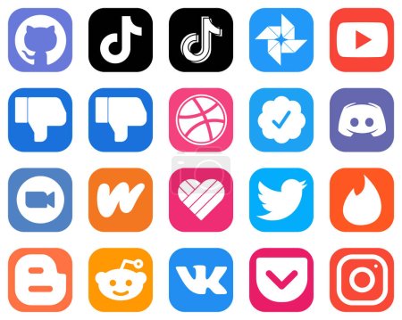 Ilustración de 20 Essential Social Media Icons such as zoom. text. video. message and twitter verified badge icons. Gradient Social Media Icons - Imagen libre de derechos