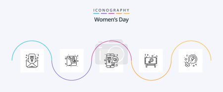 Téléchargez les illustrations : Womens Day Line 5 Icon Pack Y compris le message. tableau. app. Annonce. mobile - en licence libre de droit