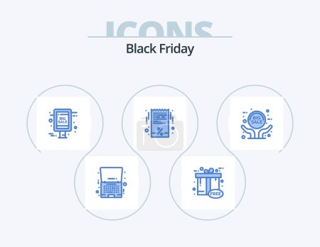 Téléchargez les illustrations : Black Friday Blue Icon Pack 5 Icon Design. big sale. invoice. gift box. black friday. sale notice - en licence libre de droit