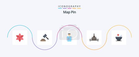 Illustration for Map Pin Flat 5 Icon Pack Including . bowl. man. patient. tent - Royalty Free Image