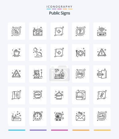 Ilustración de Creative Public Signs 25 OutLine icon pack  Such As sign. support. photography. questions. help - Imagen libre de derechos