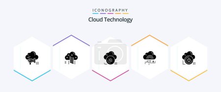 Téléchargez les illustrations : Cloud Technology 25 Glyphe icône pack y compris connecter. nuage. données. réseau. nuage - en licence libre de droit