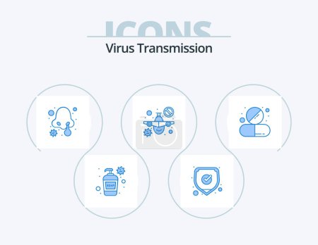 Illustration for Virus Transmission Blue Icon Pack 5 Icon Design. drug. warning. cold. travel. plane - Royalty Free Image