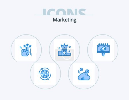 Téléchargez les illustrations : Marketing Blue Icon Pack 5 Icon Design. . billboard. marketing. advertisement. position - en licence libre de droit