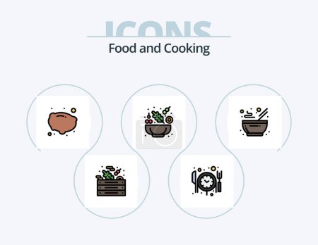 Téléchargez les illustrations : Ligne alimentaire rempli Icône Pack 5 Icône Design. . la nourriture. la nourriture. salade. crème glacée - en licence libre de droit