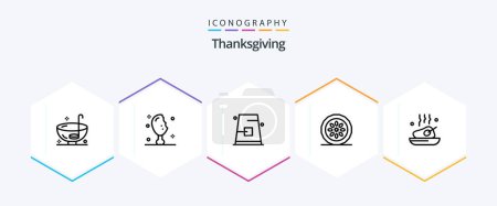 Illustration for Thanksgiving 25 Line icon pack including kitchen. dinner. turkey leg. cake. fall - Royalty Free Image