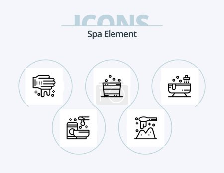 Ilustración de Spa Element Line Icon Pack 5 Icon Design. washing. water. bathroom. spa. effect - Imagen libre de derechos