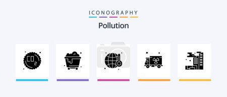 Téléchargez les illustrations : Pollution Glyph 5 Icon Pack Including . pollution. waste. gas. truck. Creative Icons Design - en licence libre de droit