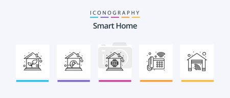 Téléchargez les illustrations : Smart Home Line 5 Icon Pack Y compris la caméra. record. Appelle. surveillance. cctv. Icônes créatives Design - en licence libre de droit