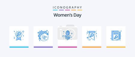 Téléchargez les illustrations : Womens Day Blue 5 Icon Pack Including . invite. women. female. card. Creative Icons Design - en licence libre de droit