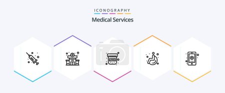 Illustration for Medical Services 25 Line icon pack including . medical. medical. hospital. app - Royalty Free Image