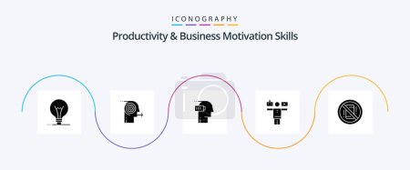 Téléchargez les illustrations : Productivity And Business Motivation Skills Glyph 5 Icon Pack Including work. life. focusing. balance. mental - en licence libre de droit
