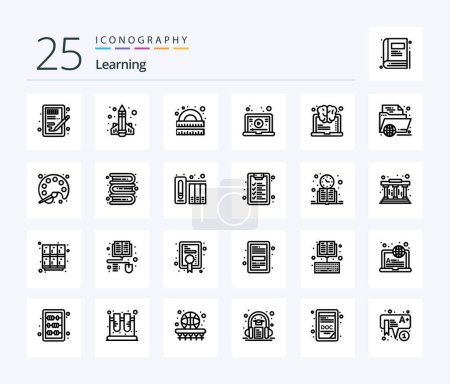Illustration for Learning 25 Line icon pack including tutorial. internet. learning. study. learning - Royalty Free Image