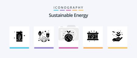 Téléchargez les illustrations : Sustainable Energy Glyph 5 Icon Pack Including environment. battery. earth. power. electricity. Creative Icons Design - en licence libre de droit
