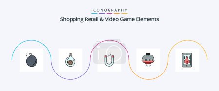 Illustration for Shoping Retail And Video Game Elements Line Filled Flat 5 Icon Pack Including mobile. game. attract. ufo. shuttle - Royalty Free Image