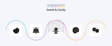 Téléchargez les illustrations : Sweet And Candy Glyph 5 Icon Pack Including eat. dessert. sweet. bakery. food - en licence libre de droit