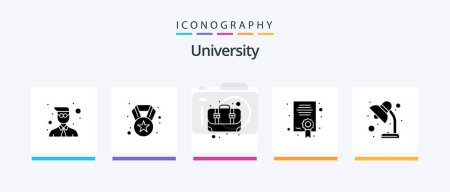 Ilustración de Paquete de iconos de University Glyph 5 que incluye luz. caja. educación. certificado. Diseño de iconos creativos - Imagen libre de derechos