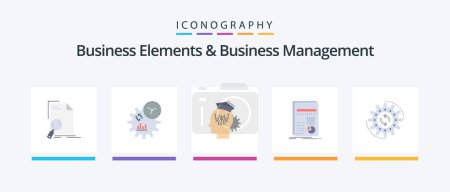 Téléchargez les illustrations : Business Elements And Business Managment Flat 5 Icon Pack Including report. data. process. business. smart. Creative Icons Design - en licence libre de droit