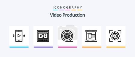 Ilustración de Video Production Line 5 Icon Pack Incluyendo carrete de película. Película. cámara retro. cine. Vídeo. Diseño de iconos creativos - Imagen libre de derechos