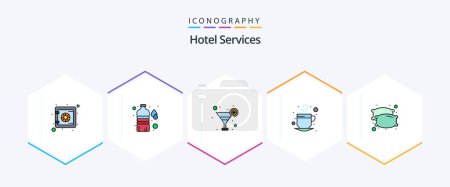 Illustration for Hotel Services 25 FilledLine icon pack including . pillows. juice. night. drink - Royalty Free Image
