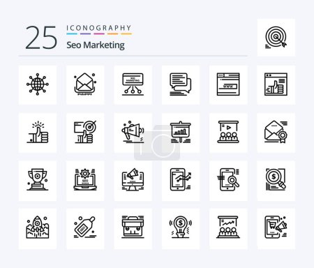 Ilustración de Seo Marketing 25 Line icon pack including messages. chat. inbox. meeting. presentation - Imagen libre de derechos