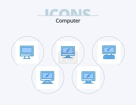Téléchargez les illustrations : Conception d'icônes bleu ordinateur Pack 5. . clavier. - en licence libre de droit