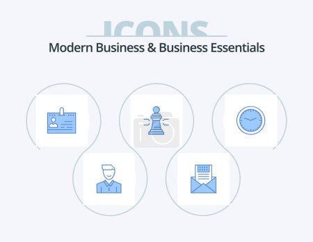 Téléchargez les illustrations : Modern Business And Business Essentials Blue Icon Pack 5 Icon Design. id. business. communication. cards. mail - en licence libre de droit