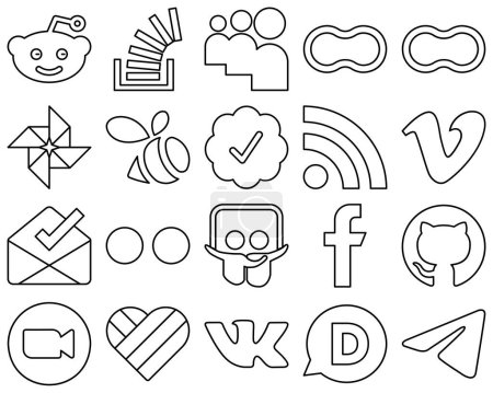 Illustration for 20 Modern Black Outline Social Media Icon Set such as flickr. video. women. vimeo and rss icons. Customizable and unique - Royalty Free Image