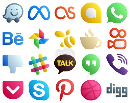 Illustration for 20 Elegant Gradient Social Media Icons such as google hangouts. spotify. swarm. facebook and kuaishou icons. Minimalist and high resolution - Royalty Free Image