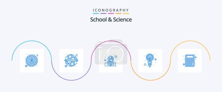 Téléchargez les illustrations : School And Science Blue 5 Icon Pack Including calculator. pencil. book. idea. bulb - en licence libre de droit