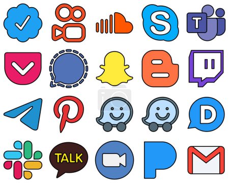 Illustration for 20 Eye-catching Line Filled Social Media Icons such as telegram. blog and blogger Fully customizable and versatile - Royalty Free Image