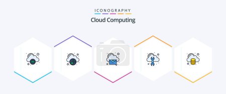 Illustration for Cloud Computing 25 FilledLine icon pack including data. tool. cloud. repair. cloud - Royalty Free Image