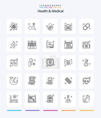 Illustration for Creative Health And Medical 25 OutLine icon pack  Such As pills. medical. blood. capsule. medical case - Royalty Free Image
