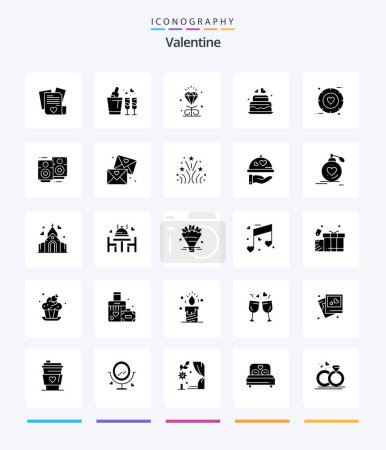 Téléchargez les illustrations : Pack d'icônes Creative Valentine 25 Glyphe Noir Solide Tels que l'amour. amour. bouteille. jour. valentine - en licence libre de droit