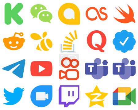 Illustration for 20 Flat UI Flat Social Media Icons messenger. twitter verified badge. swarm. question and overflow icons. Gradient Icon Bundle - Royalty Free Image