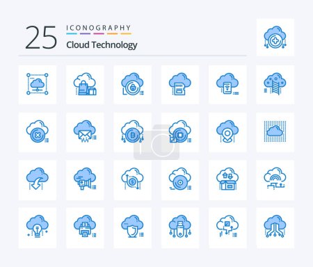 Téléchargez les illustrations : Pack d'icônes Cloud Technology 25 Blue Color incluant les données. sd. Sac. privé. sécurisé - en licence libre de droit