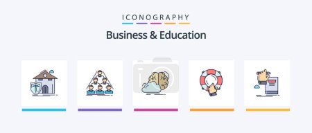 Téléchargez les illustrations : Business And Education Line Filled 5 Icon Pack Including build. lamp. website. online. Creative Icons Design - en licence libre de droit