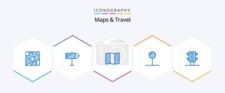 Ilustración de Maps and Travel 25 Blue icon pack including . coordinate. . traffic - Imagen libre de derechos