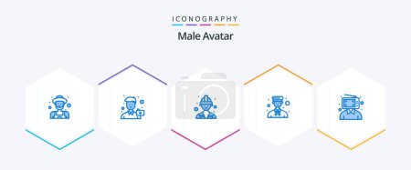 Ilustración de Male Avatar 25 Paquete de iconos azul incluyendo contenido. Gente. Retrato. Muchacho. avatar - Imagen libre de derechos