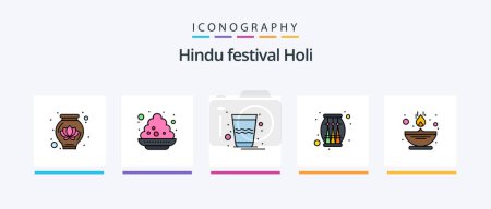 Illustration for Holi Line Filled 5 Icon Pack Including . fire. party. bonfire. india. Creative Icons Design - Royalty Free Image