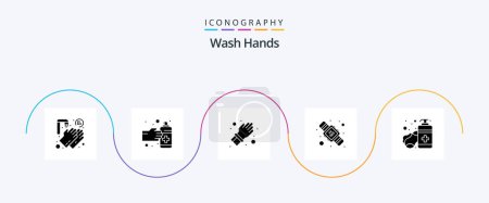 Téléchargez les illustrations : Wash Hands Glyph 5 Icon Pack Including hand sanitizer. washing. glove. twenty. hands hygiene - en licence libre de droit