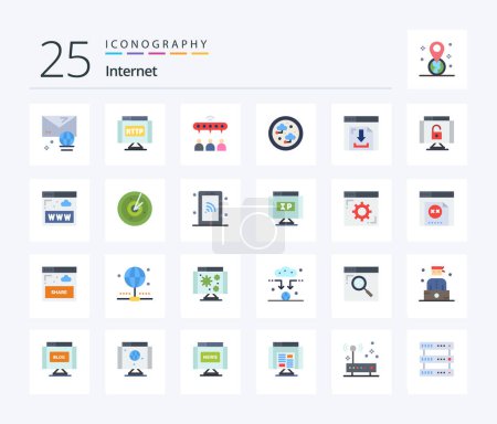 Ilustración de Internet 25 Flat Color icon pack including download. technology. group. network. connected - Imagen libre de derechos