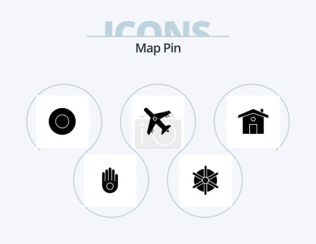 Téléchargez les illustrations : Carte Pin Glyph Icon Pack 5 Icône Design. . Voyage. l'hôtel. La maison. vacances - en licence libre de droit