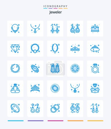 Ilustración de Joyería creativa 25 Azul icono paquete como la joyería. Gorra. tapones para los oídos. Joyas. corona - Imagen libre de derechos