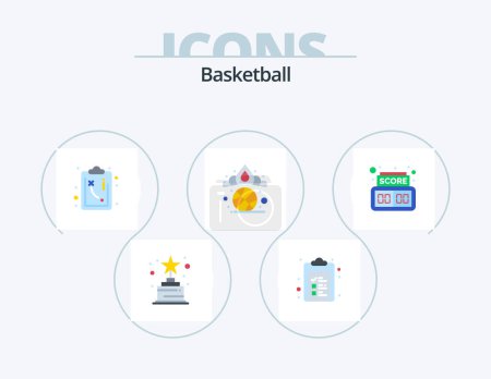 Téléchargez les illustrations : Basketball Flat Icon Pack 5 Icon Design. . digital. strategy. board. king - en licence libre de droit