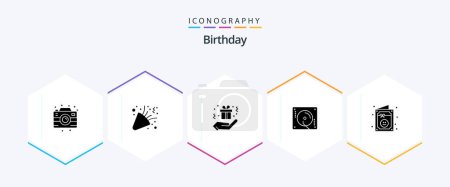 Téléchargez les illustrations : Birthday 25 Glyph icon pack including invitation. birthday. birthday. party. celebration - en licence libre de droit