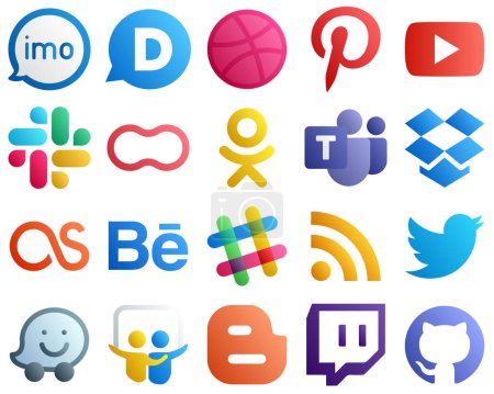 Illustration for 20 Simple Gradient Social Media Icons such as lastfm. video. microsoft team and women icons. Versatile and high quality - Royalty Free Image