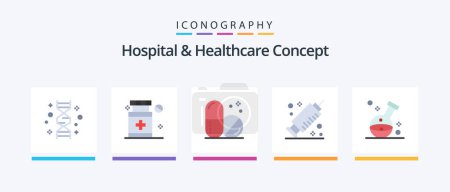 Illustration for Hospital and Healthcare Concept Flat 5 Icon Pack Including . medical. medicine. laboratory. healthcare. Creative Icons Design - Royalty Free Image